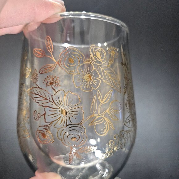 Corkcicle Stemless Wine Glass Set by Rifle Paper Co Set of 2 Elegant Gold Floral - Picture 5 of 13